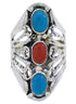 Turquoise And Coral Sterling Silver Ring Size 5-3/4 UX32885